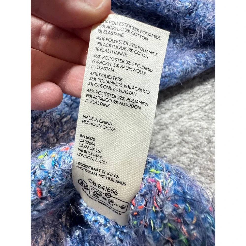 Free People Sweater Women Medium Blue Confetti Eyelash Mockneck OB841656